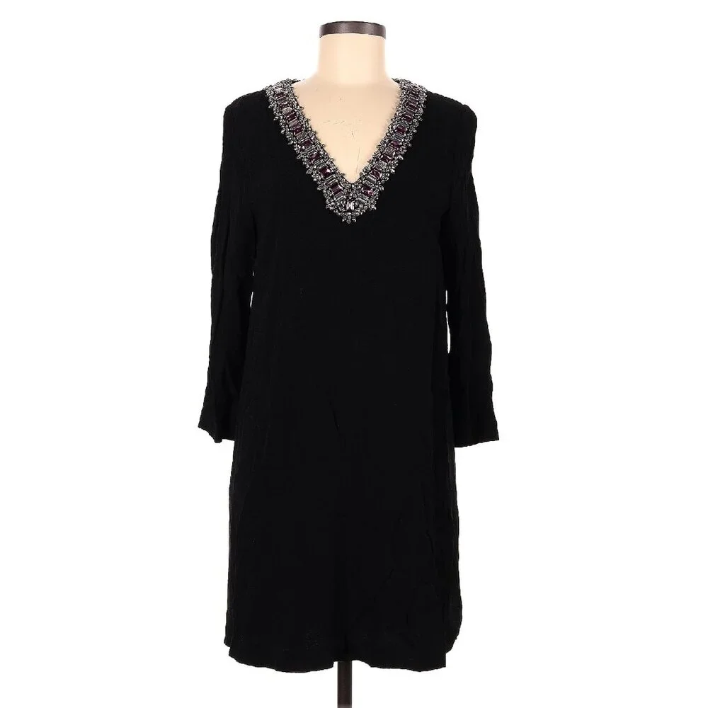 Alice + Olivia Prim Embellished Shift Black Dress Size 2 - Picture 5 of 7